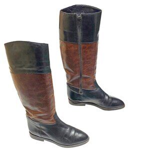 Vintage Joan & David Black Brown‎ Embossed Leather Riding Boots